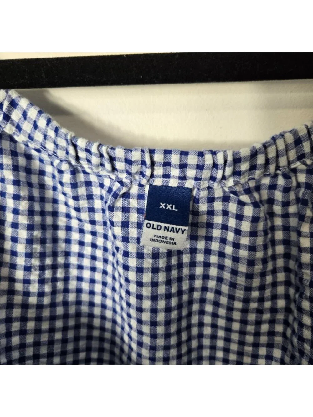 Old Navy Size XXL Tiered Blue Gingham Puff Sleeve Baby Doll Swing Top Empire Wai